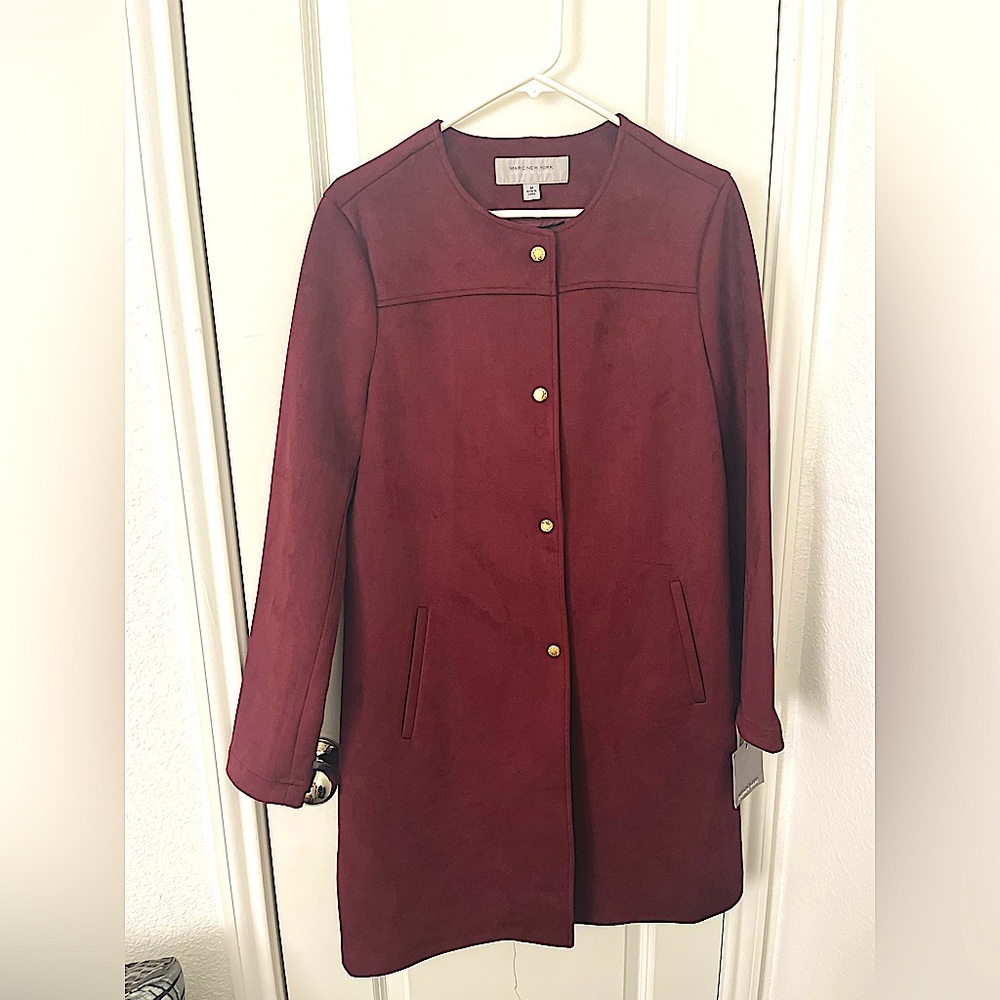 Berry plum purple suede coat with gold buttons